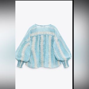Zara embroidered linen blouse size medium